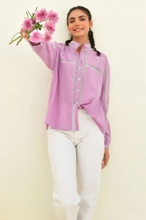 Purple Embroidered Poplin Shirt