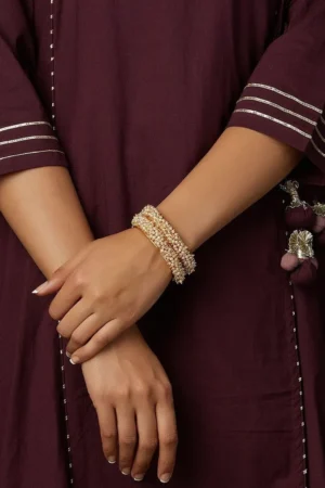 Gold Plated Handcrafted Metal Pearl Bangles - Set of 2