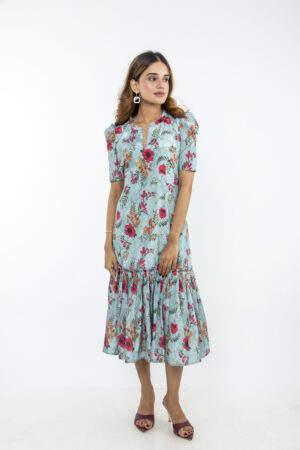 BLUE FLORAL MIDI DRESS