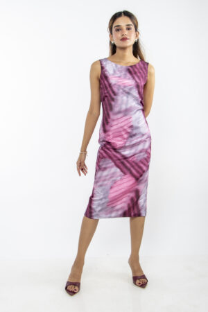 Pink & Purple Abstract Printed Midi Dress
