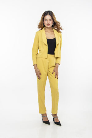 Mustard Yellow Solid Co-Ord Set – Blazer & Pant